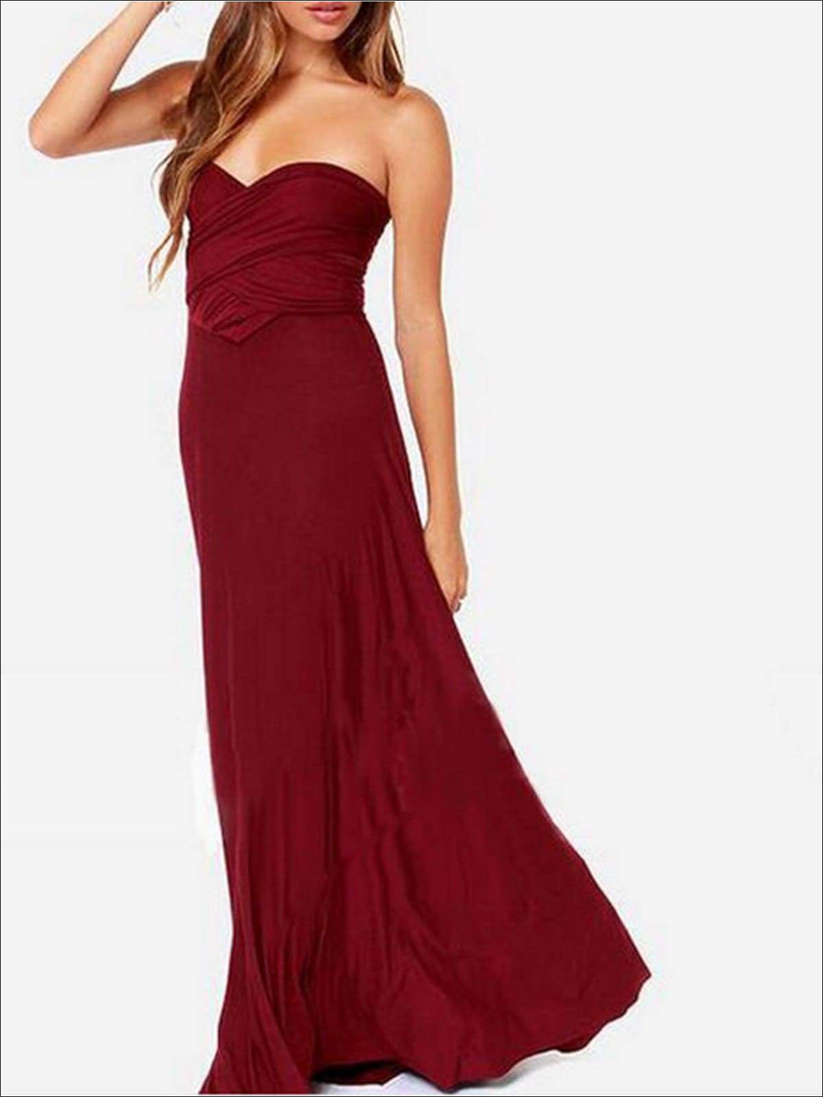 Womens Fit And Flare Infinity Convertible Wrap Dress (Multicolor Options) - Burgundy / S - Womens Dresses