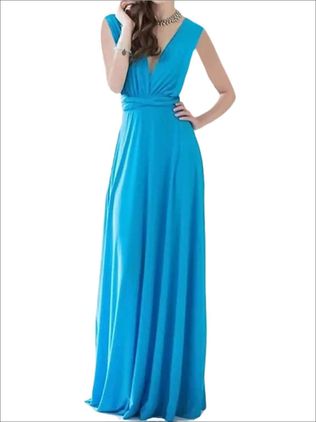 Womens Fit And Flare Infinity Convertible Wrap Dress (Multicolor Options) - Blue / S - Womens Dresses