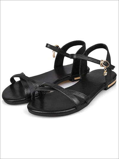 Womens Flat Chic Buckle Strap Sandals - Black / 3 - Womens Sandals