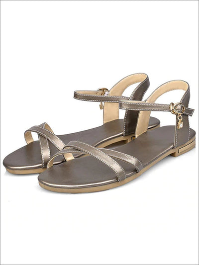 Womens Flat Chic Buckle Strap Sandals - Gold / 3 - Womens Sandals