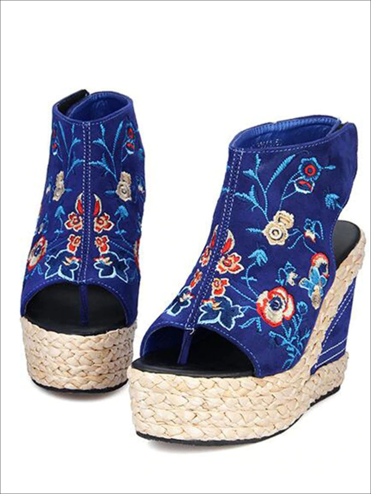 Womens Floral Embroidered High Heel Wedges - Womens Sandals