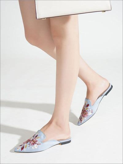 Womens Floral Embroidered Pointed Mules - Womens Shoes