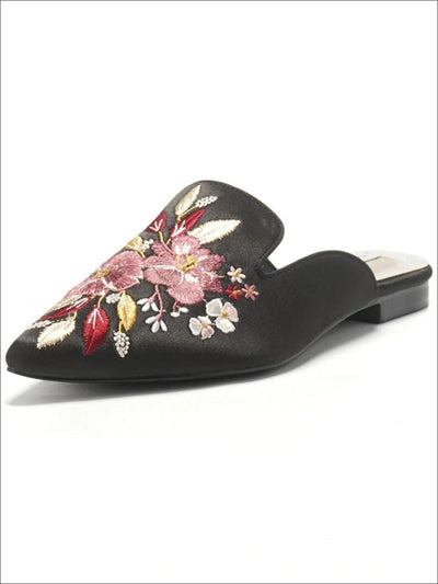 Womens Floral Embroidered Pointed Mules - Womens Shoes