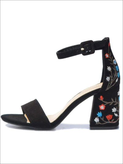 Womens Floral Embroidered Square Heel Fashion Sandals - Womens Sandals