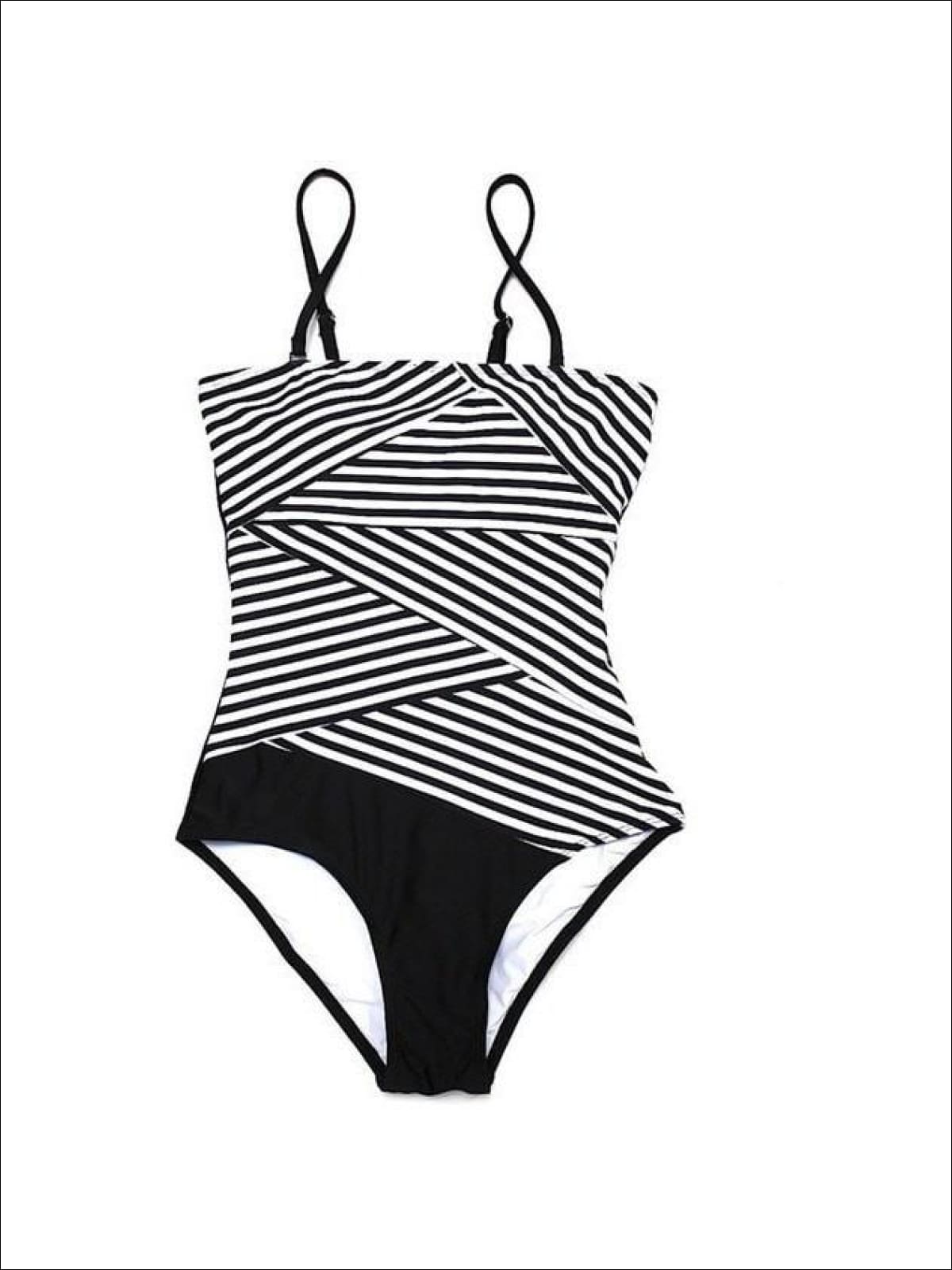 Womens Geometric Stripe Monokini - Black / Medium - Womens Swimsuit