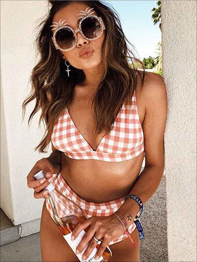 Womens Gingham High Waist Retro Two Piece Swimsuit - Womens Swimsuit