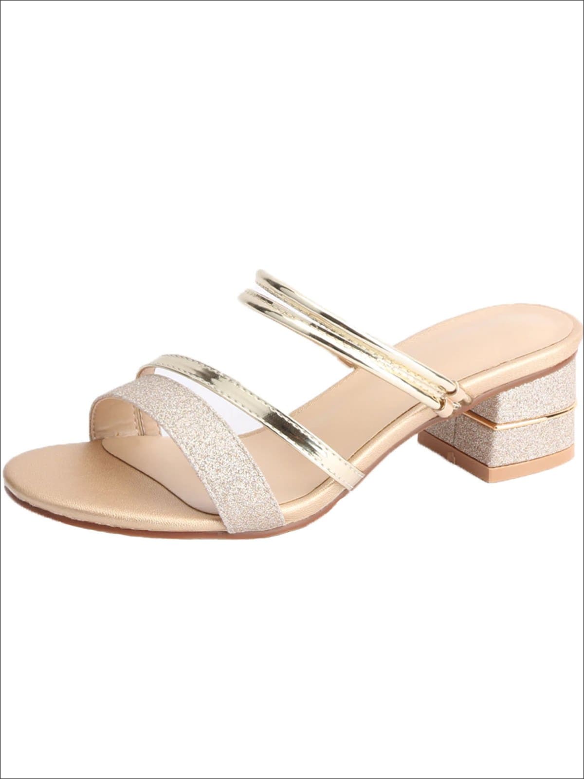 Womens Glitter Slip On Block Heel Sandals - Gold / 3 - Womens Sandals