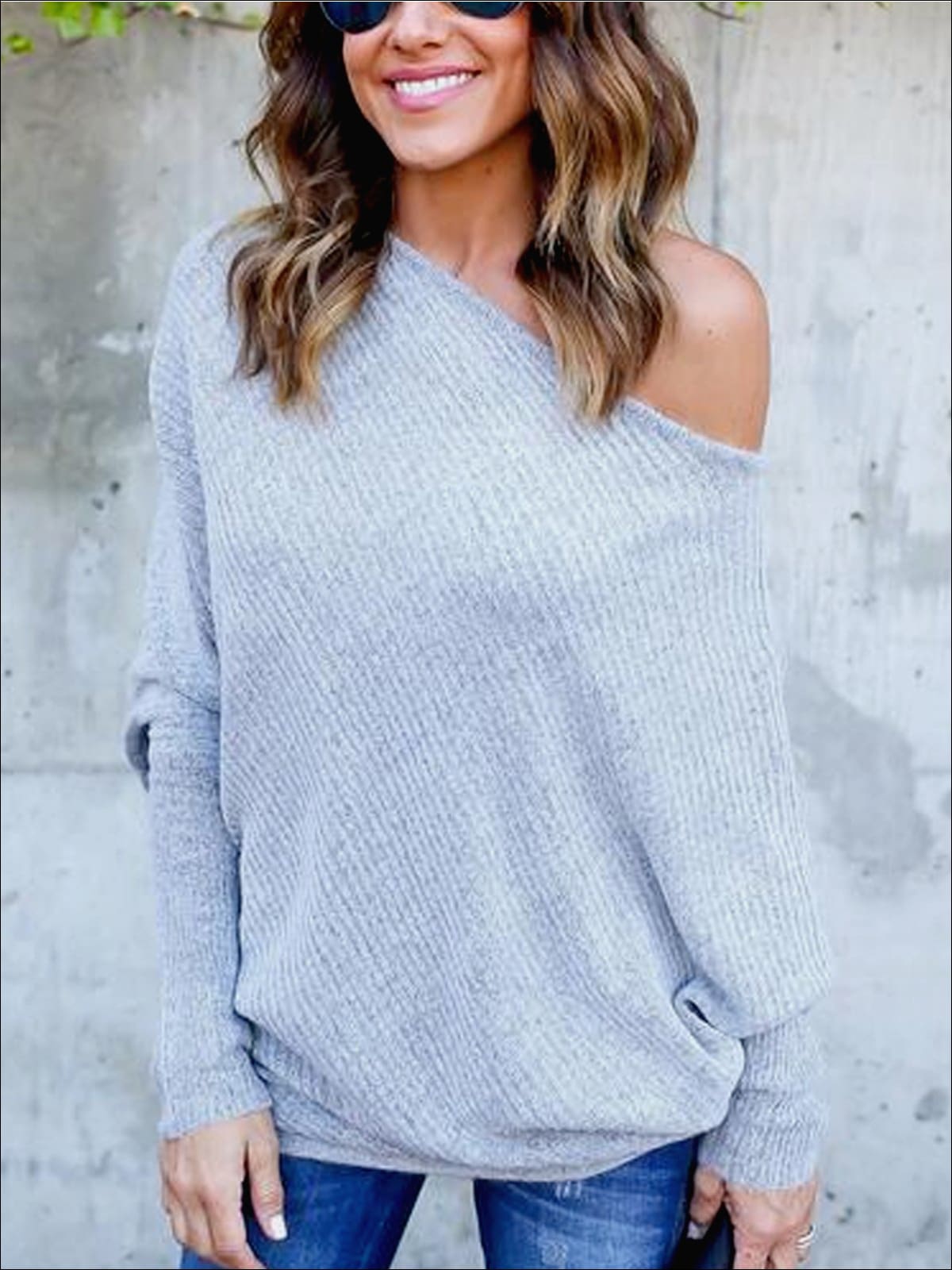 Womens Grey Off Shoulder Soft Ribbed Tunic - Grey / S - Womens Tops