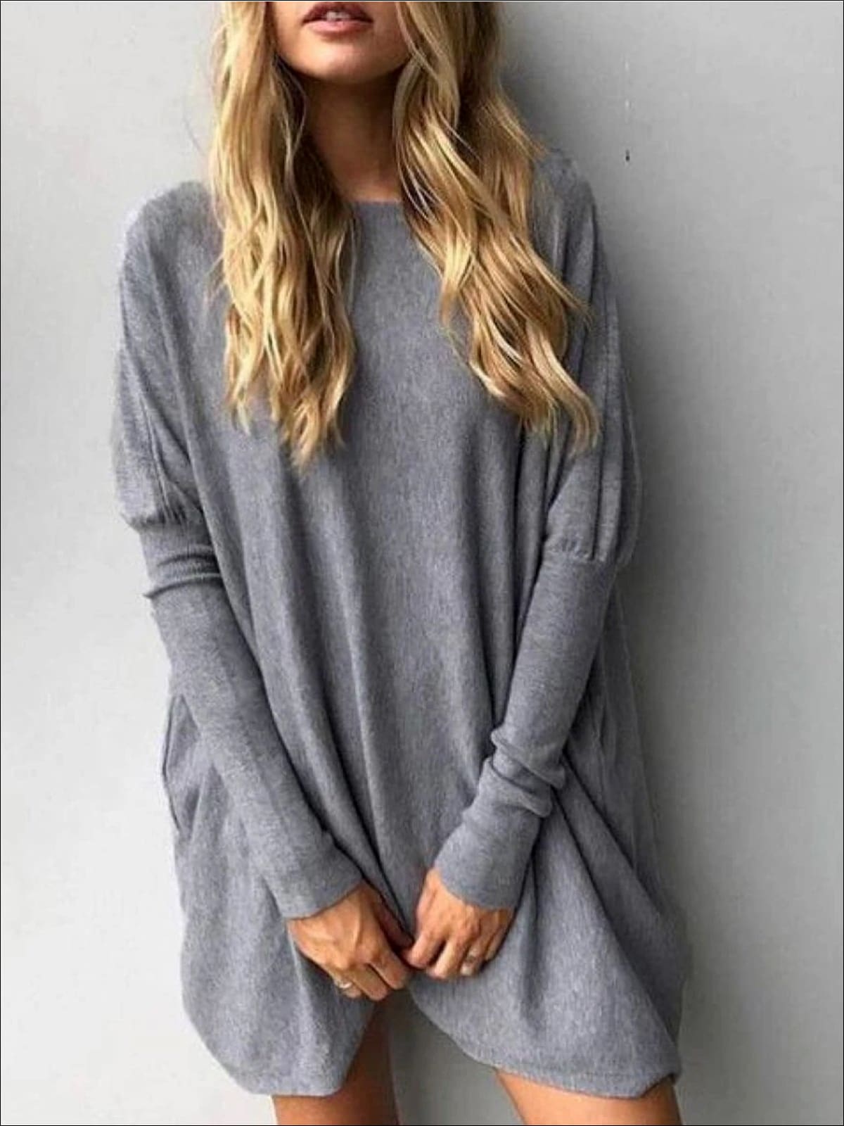 Womens Grey Oversized Long Sleeve Tunic - Grey / S - Womens Tops