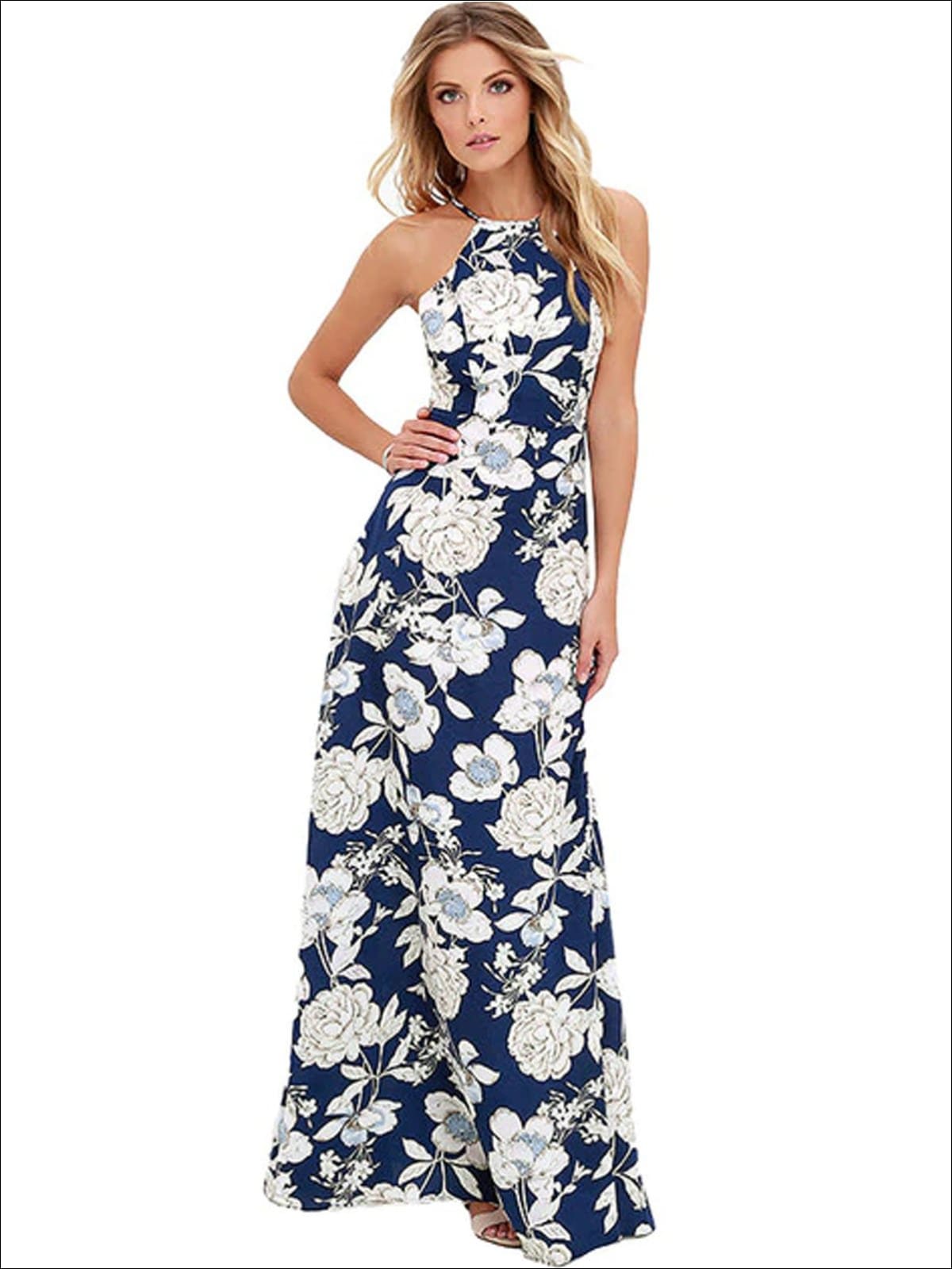 Womens Halter Floral A-Line Maxi Dress - Womens Dresses