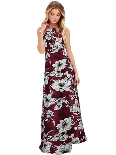Womens Halter Floral A-Line Maxi Dress - Womens Dresses