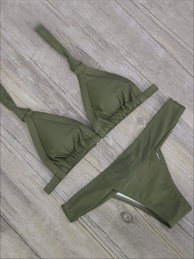 Womens Halter Low Waist Two Piece Swimsuit - Green / S - Womens Swimsuit