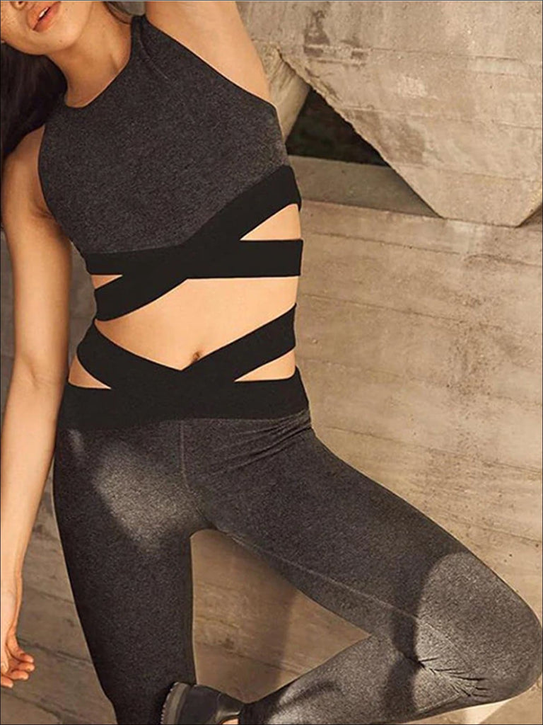Women's Halter Strappy Crop Top with Matching Legging Set