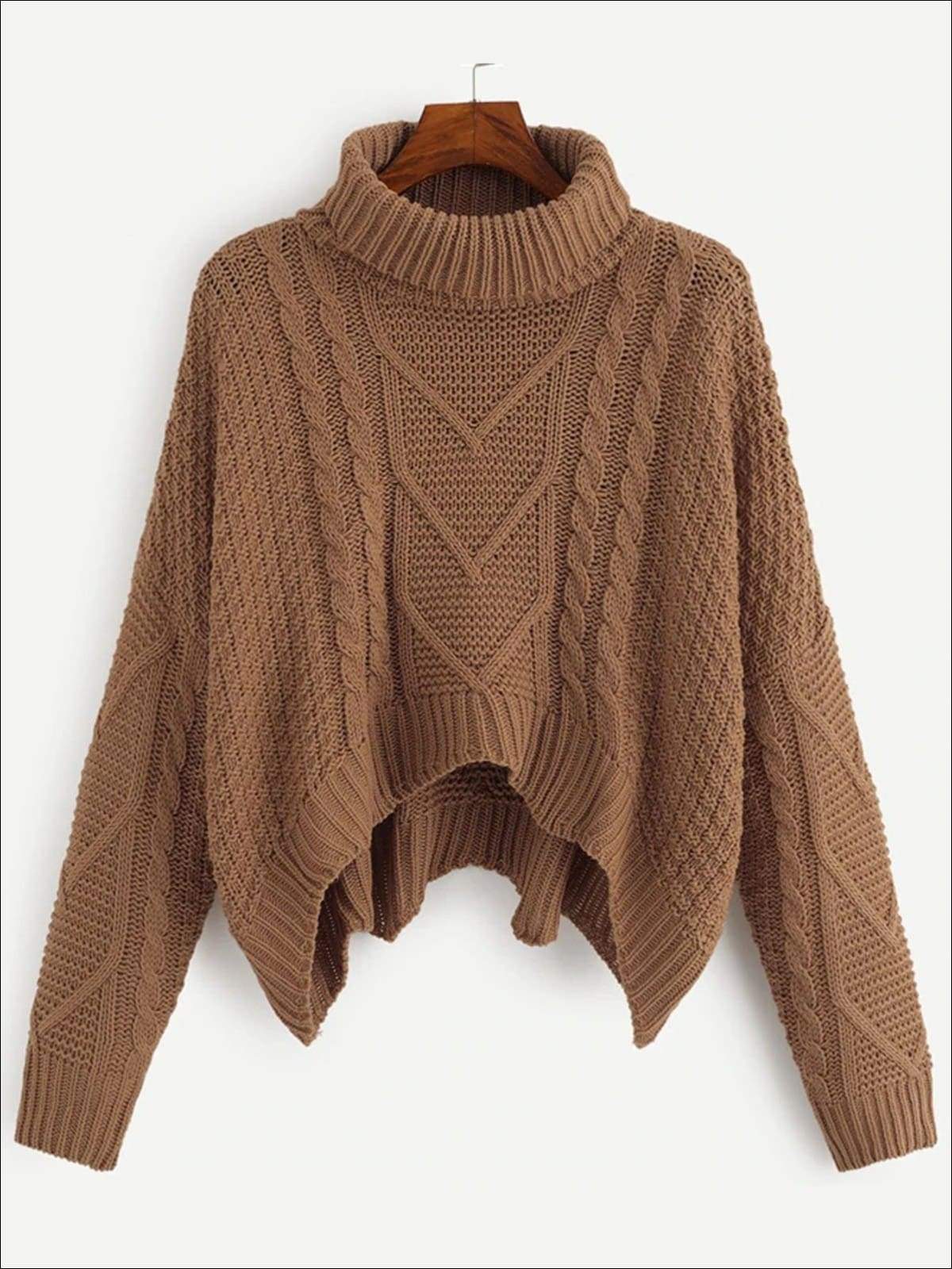 Womens Knit Asymmetrical Hem Sweater - Brown / S - Womens Fall Sweaters