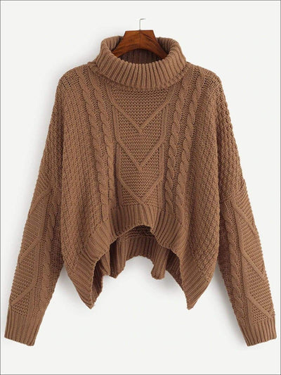 Womens Knit Asymmetrical Hem Sweater - Brown / S - Womens Fall Sweaters