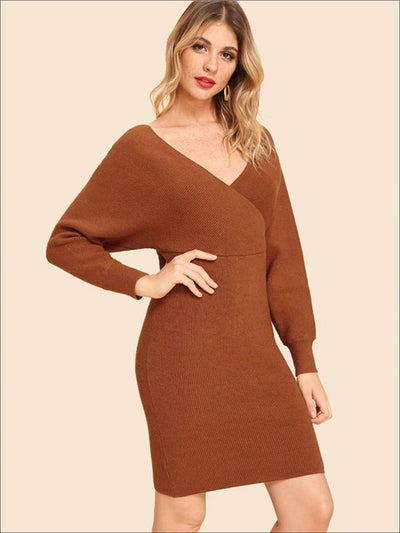 Womens Knit Batwing Casual Sweater Dress - Womens Fall Dresses