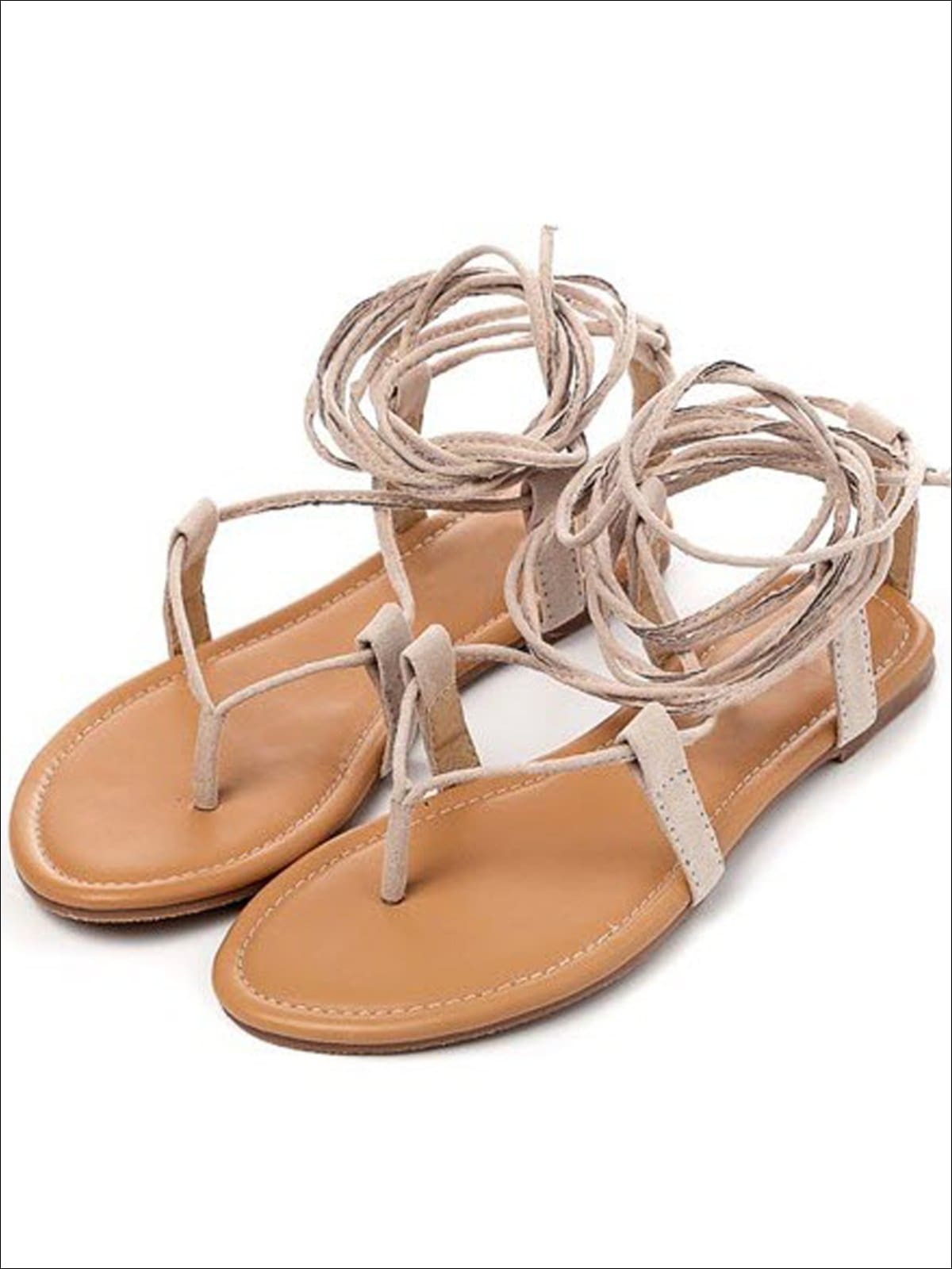 Womens Lace Up Greek Sandals (3 Color Options) - Beige / 3 - Womens Sandals