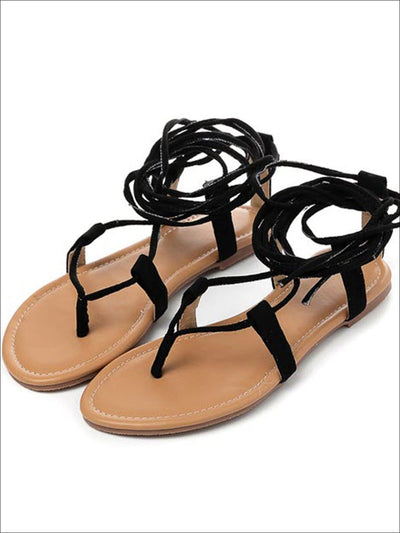 Womens Lace Up Greek Sandals (3 Color Options) - Black / 3 - Womens Sandals