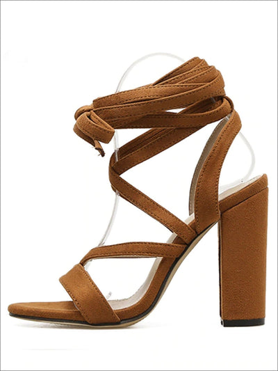 Womens Lace Up Square Heeled Sandals - Womens Sandals