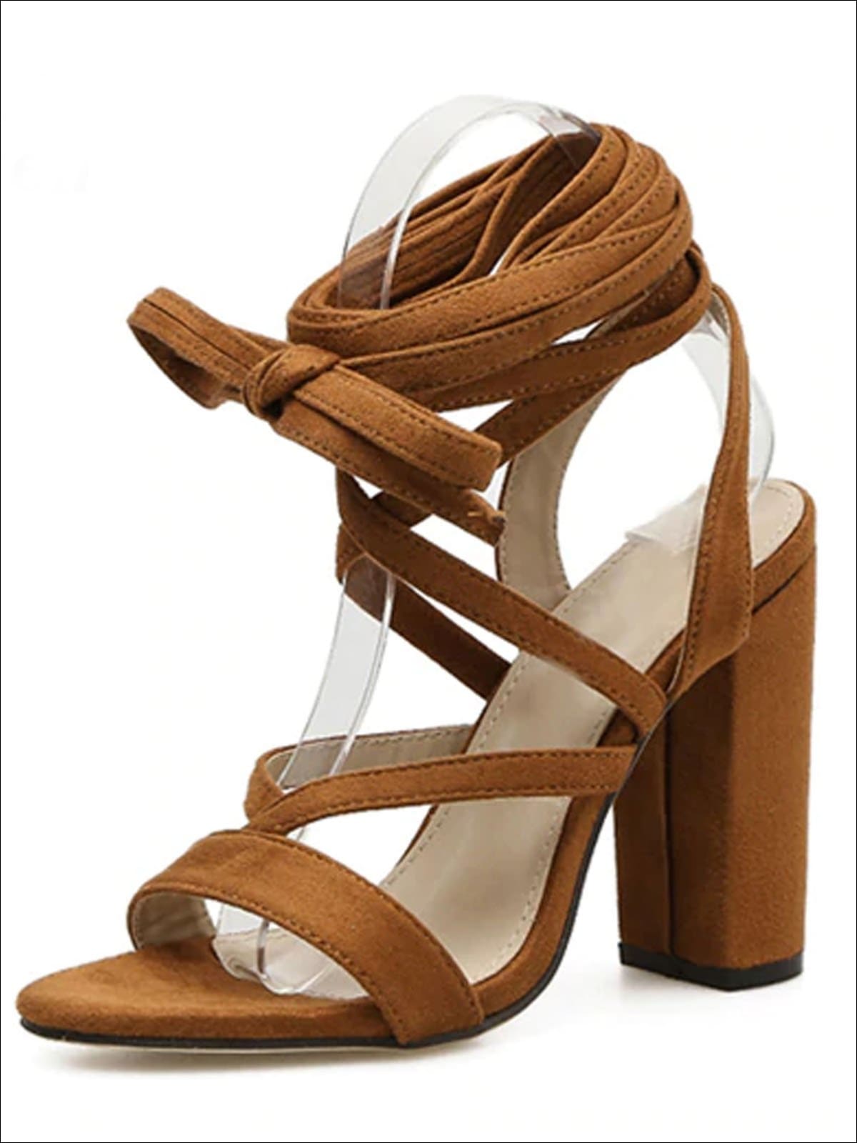 Womens Lace Up Square Heeled Sandals - Brown / 4 - Womens Sandals