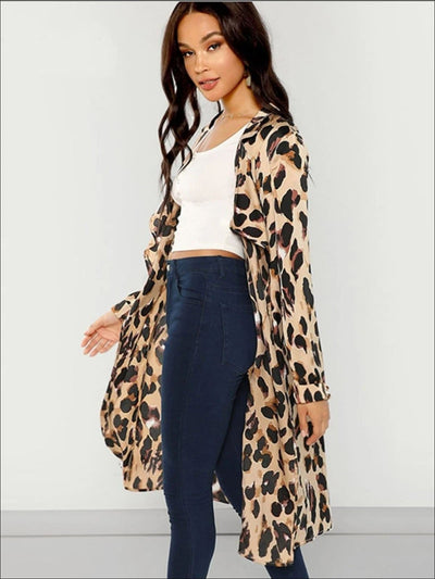 Womens Long Sleeve Leopard Print Cardigan - Womens Outerwear