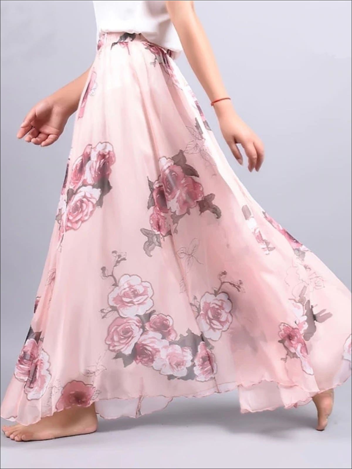 Womens Loose Flare Floral Maxi Skirt - Womens Bottoms