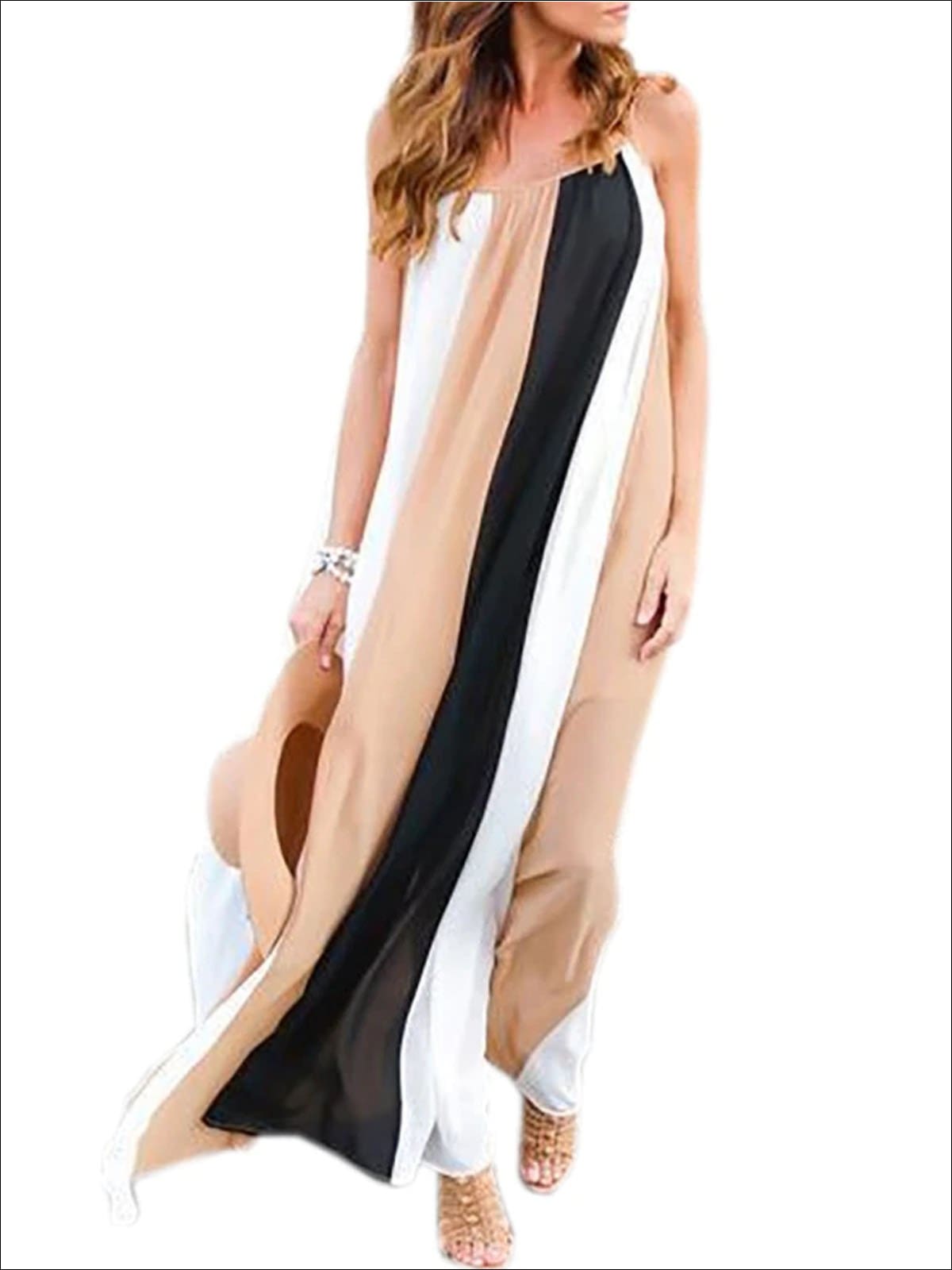 Womens Loose Striped Chiffon Maxi Dress - Womens Dresses