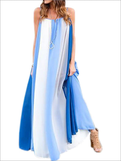 Womens Loose Striped Chiffon Maxi Dress - Blue / S - Womens Dresses