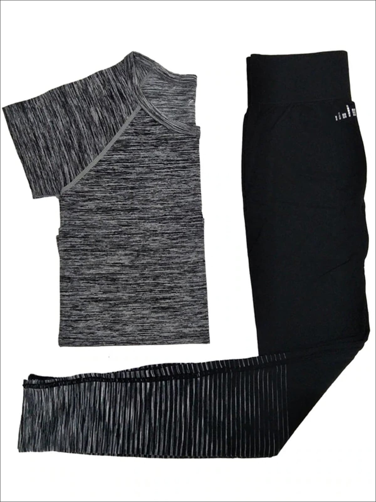 Womens Marled Short Sleeve Top & Leggings Set - Gray / M - Womens Activewear