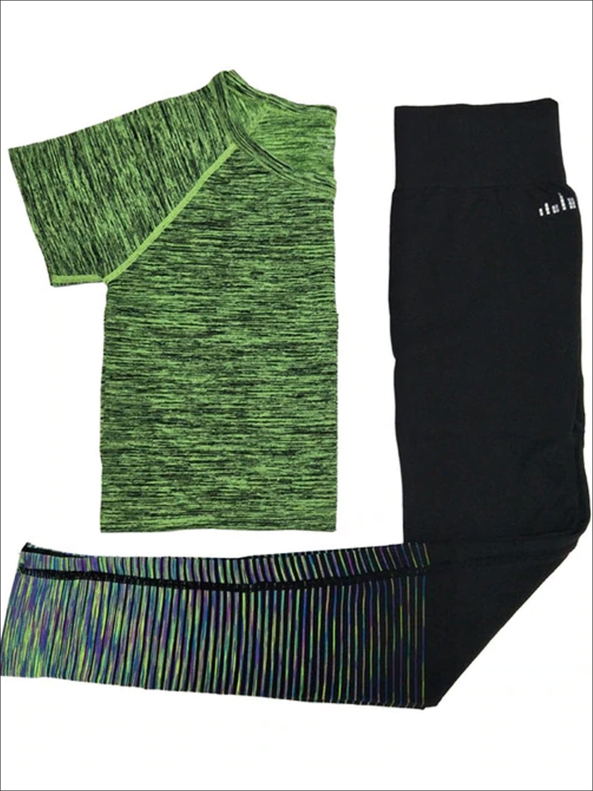 Womens Marled Short Sleeve Top & Leggings Set - Green / M - Womens Activewear