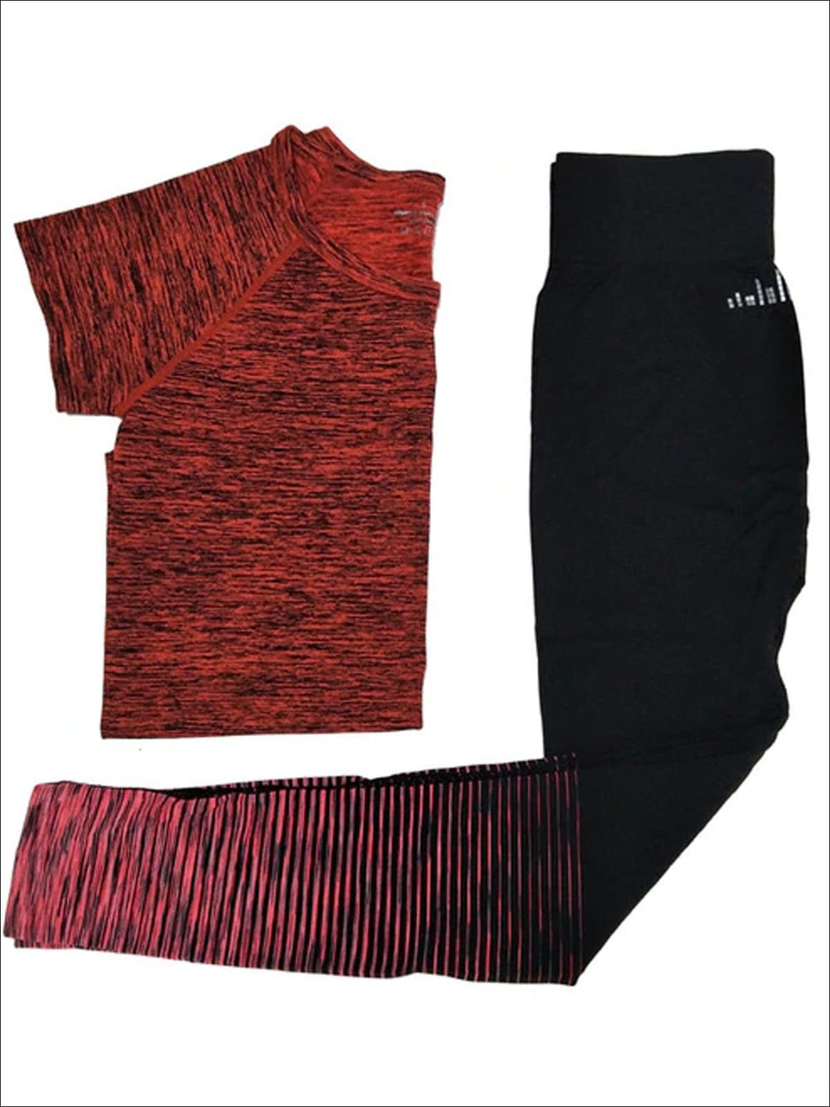 Womens Marled Short Sleeve Top & Leggings Set - Red / M - Womens Activewear