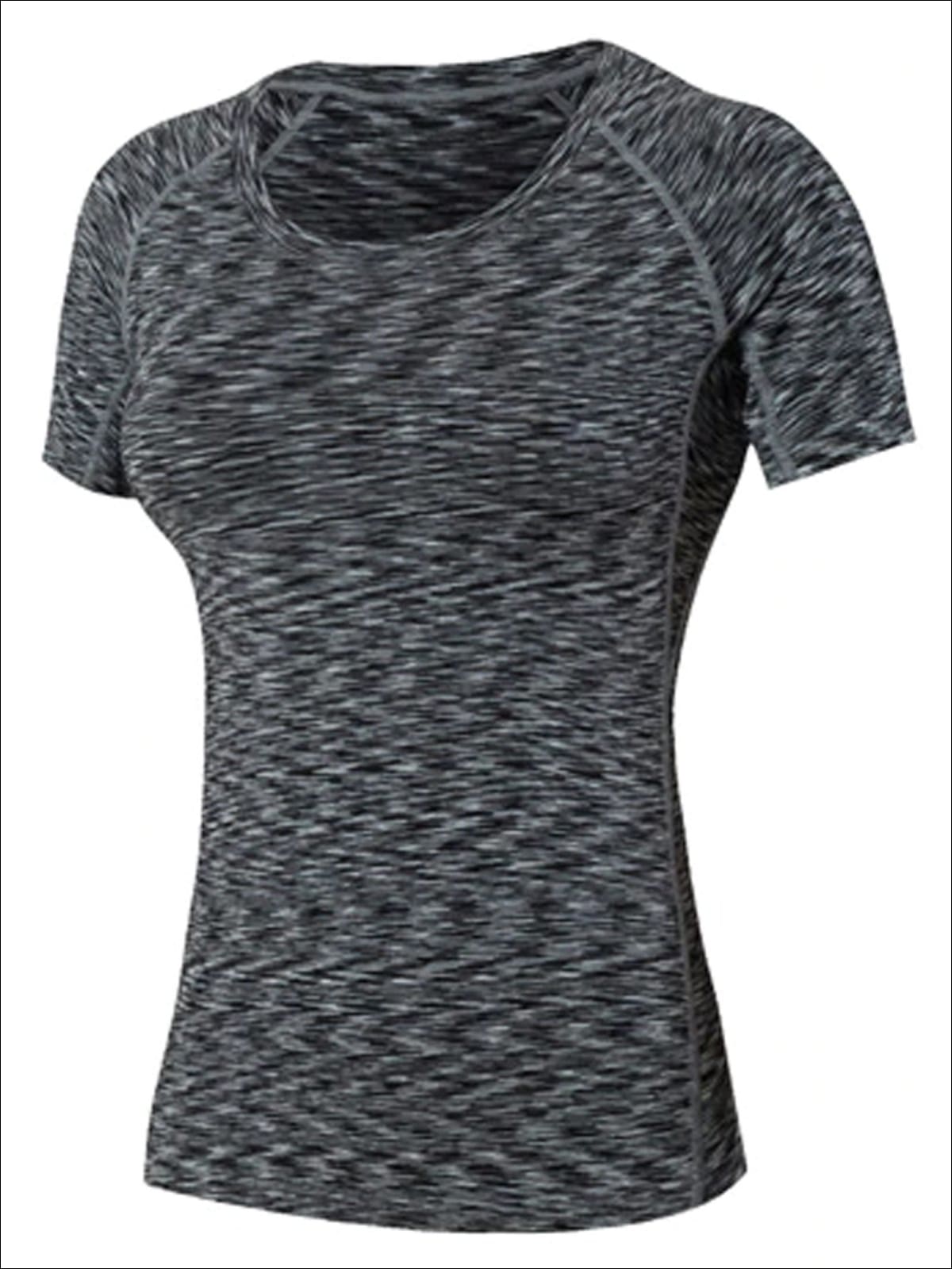Womens Marled Sweat-Wicking Active Top - Black / S - Womens Activewear
