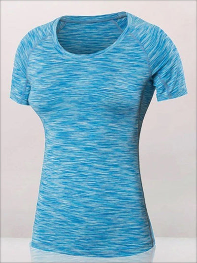 Womens Marled Sweat-Wicking Active Top - Blue / S - Womens Activewear