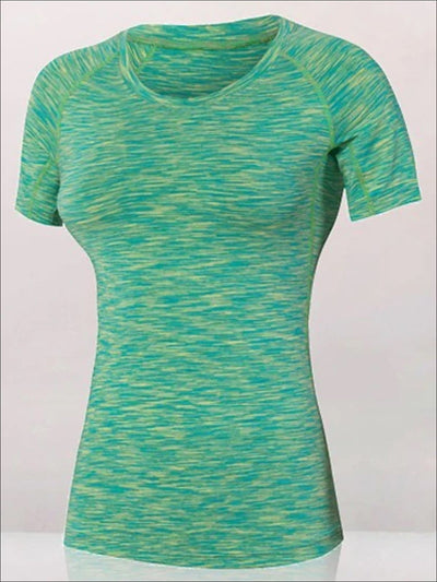 Womens Marled Sweat-Wicking Active Top - Green / S - Womens Activewear
