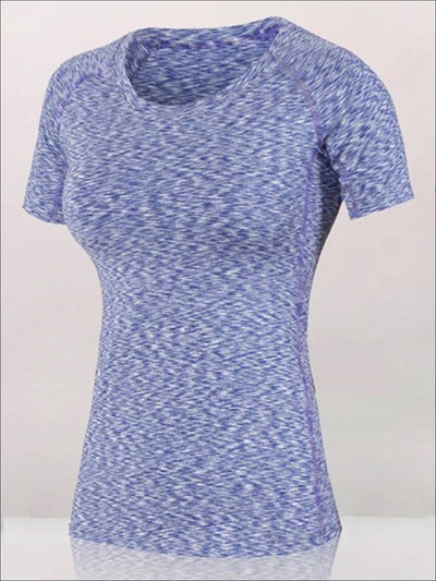 Womens Marled Sweat-Wicking Active Top - Violet / S - Womens Activewear