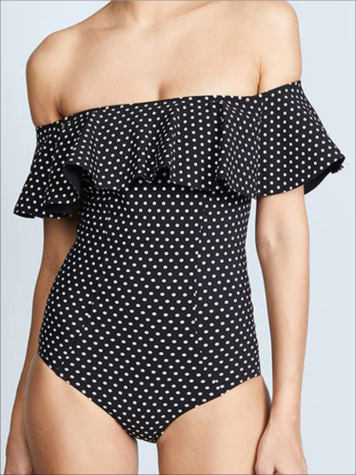 Womens Off The Shoulder Ruffled Chic Swimsuit (Multicolor Options) - Black Polka Dot / S - Womens Swimsuit