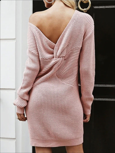 Womens Off The Shoulder Twisted Back Sweater Dress - Womens Fall Dresses