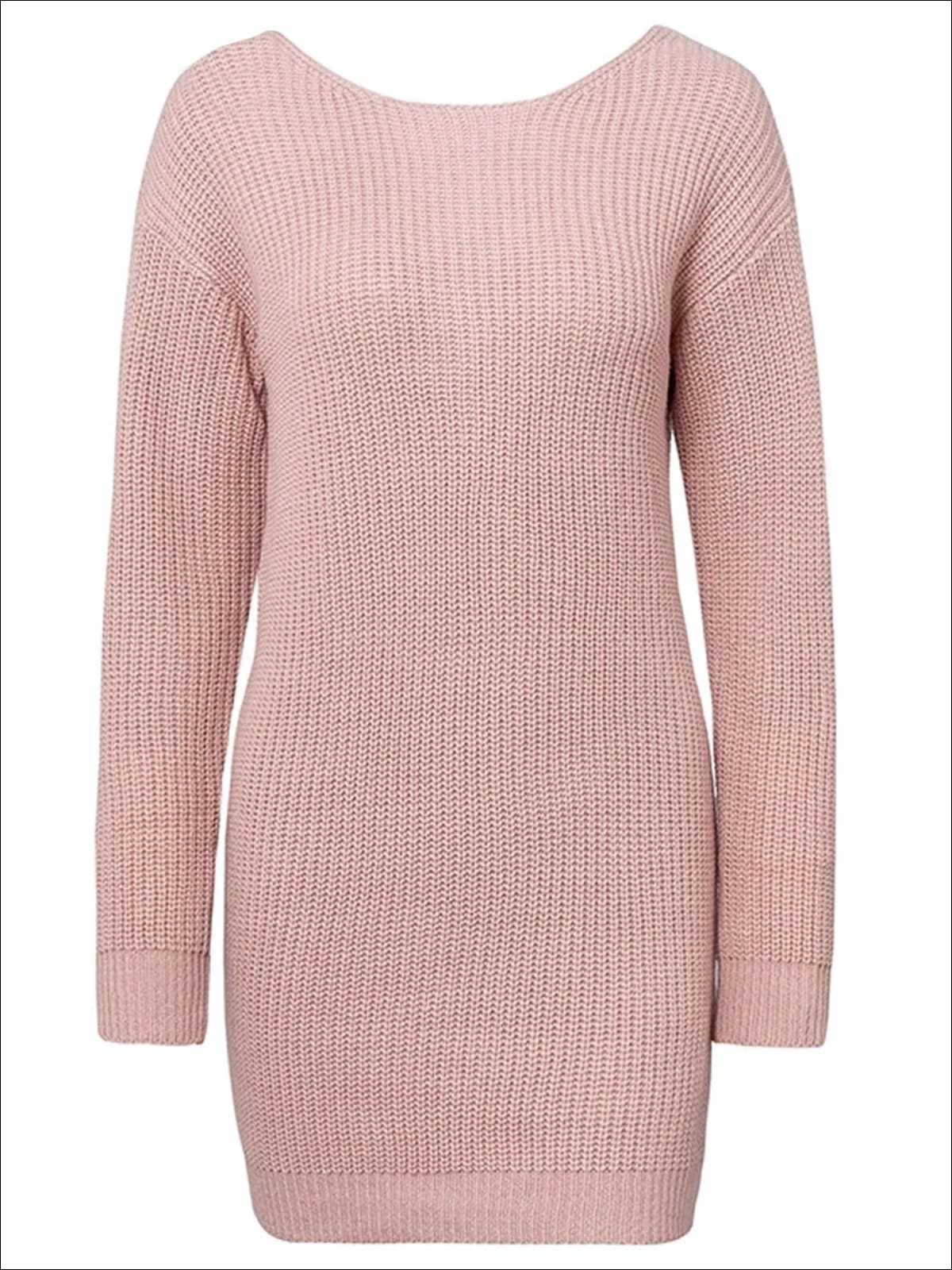 Womens Off The Shoulder Twisted Back Sweater Dress - Pink / One Size - Womens Fall Dresses