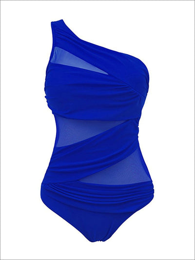 Womens One Piece One Shoulder Monokini ( 3 colors option) - Blue / M - Womens Swimsuits