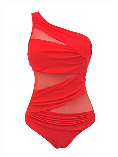 Womens One Piece One Shoulder Monokini ( 3 colors option) - Red / M - Womens Swimsuits