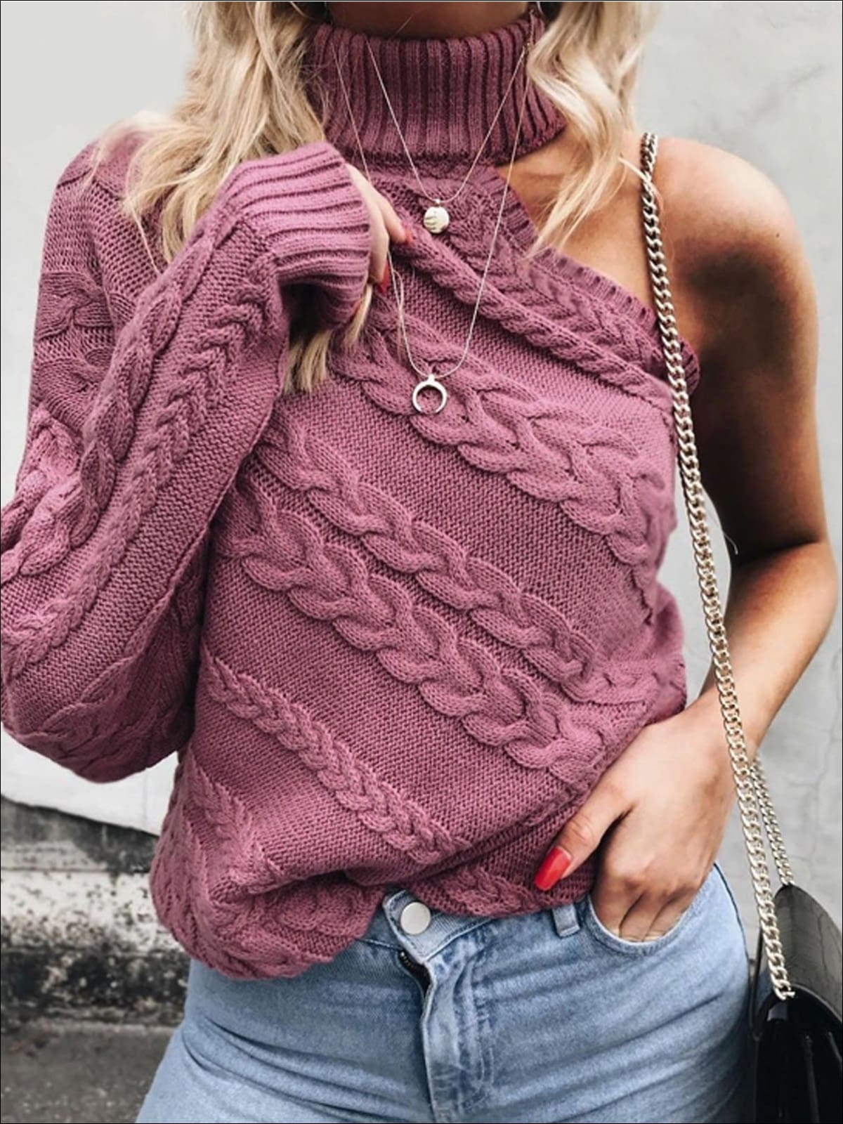 Womens One Shoulder Cable Knit Sweater - Womens Fall Sweaters