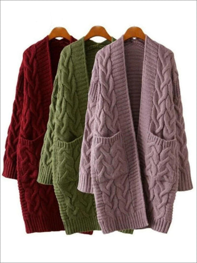 Womens Over-Sized Cable Knit Fall Cardigan with Side Pockets - Womens Fall Outerwear