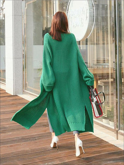 Womens Over-Sized Fall Knit Side Slit Cardigan - Womens Fall Outerwear