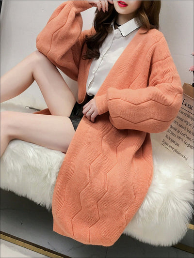 Womens Over-Sized Zig Zag Fall Cardigan ( 5 Color Options) - Orange / S - Womens Fall Outerwear