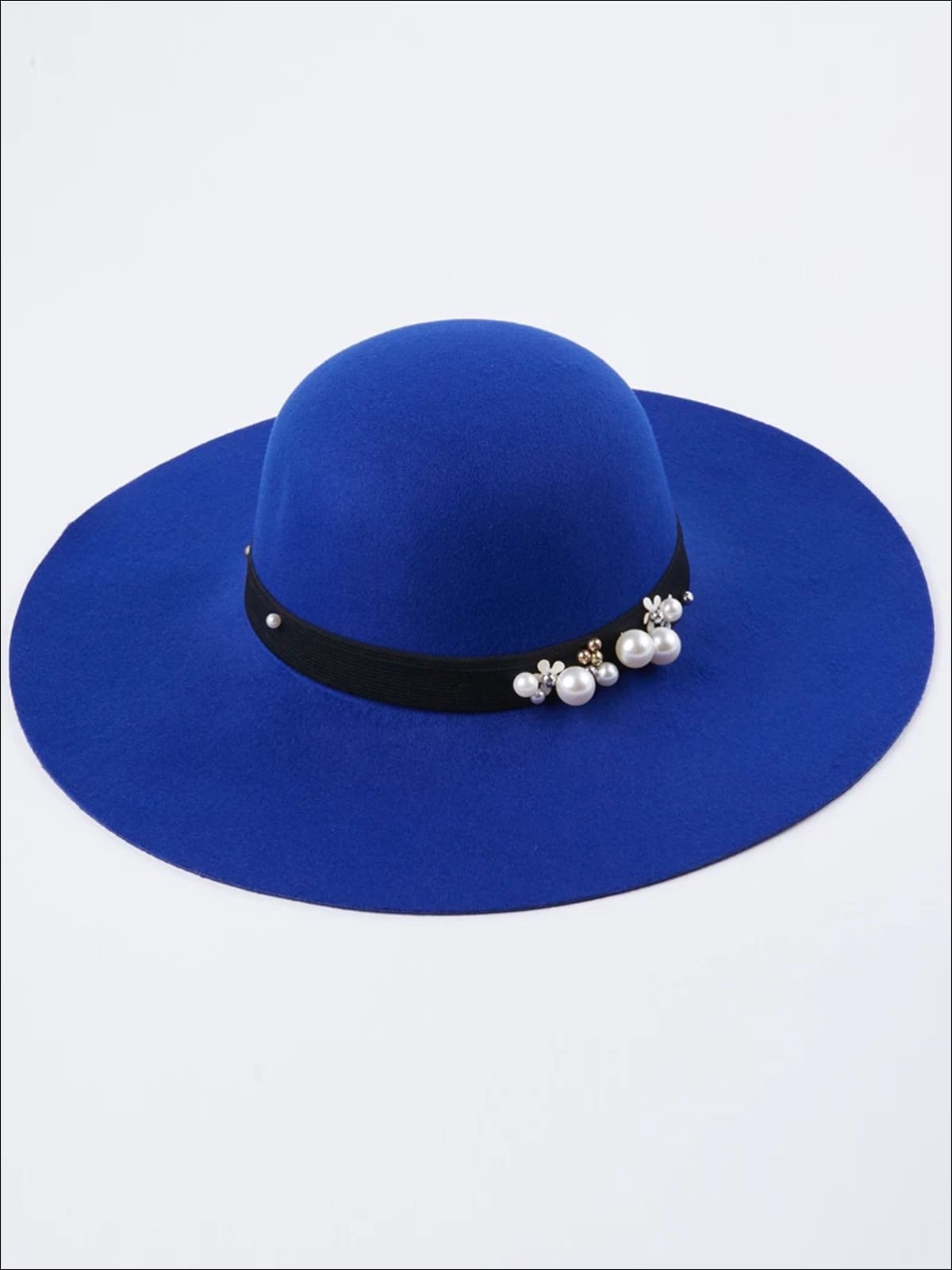 Womens Pearl Embellished Cashmere Fedora Hat (Multiple Color Options) - Blue - Womens Hats