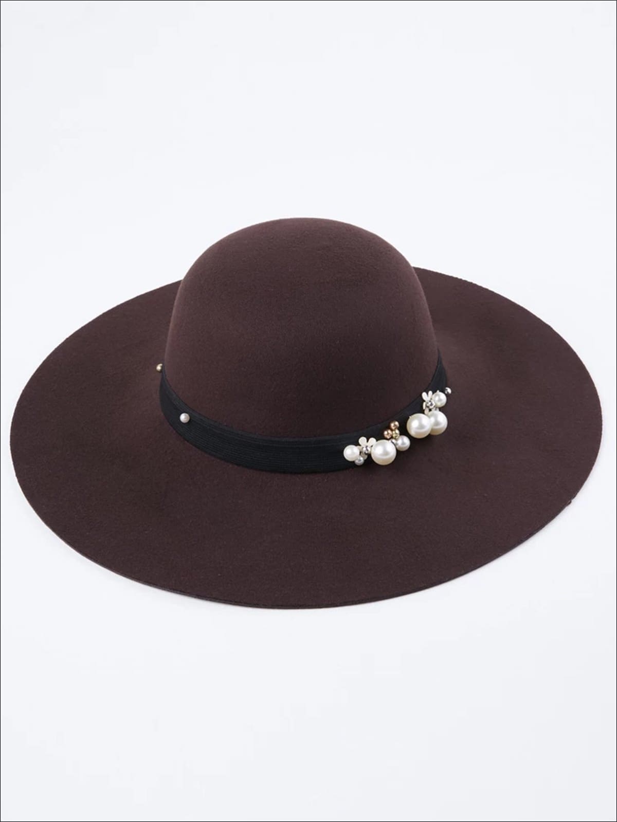 Womens Pearl Embellished Cashmere Fedora Hat (Multiple Color Options) - Brown - Womens Hats