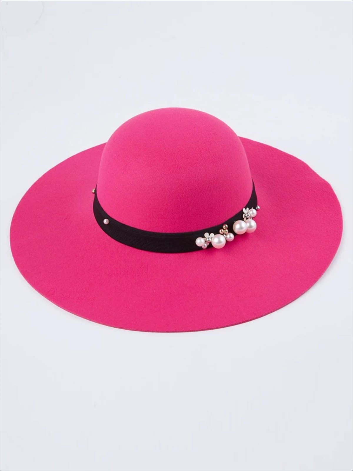Womens Pearl Embellished Cashmere Fedora Hat (Multiple Color Options) - Hot Pink - Womens Hats