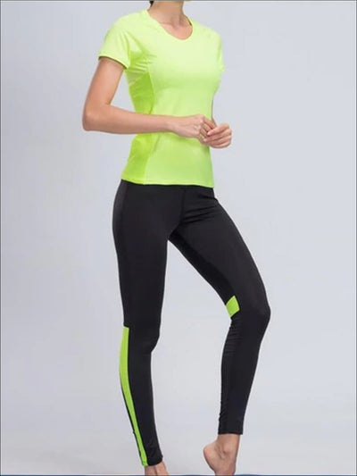 Womens Perforated Detail Workout Top & Leggings Set - Green / S - Womens Activewear