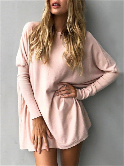Womens Pink Oversized Long Sleeve Tunic - Pink / S - Womens Tops