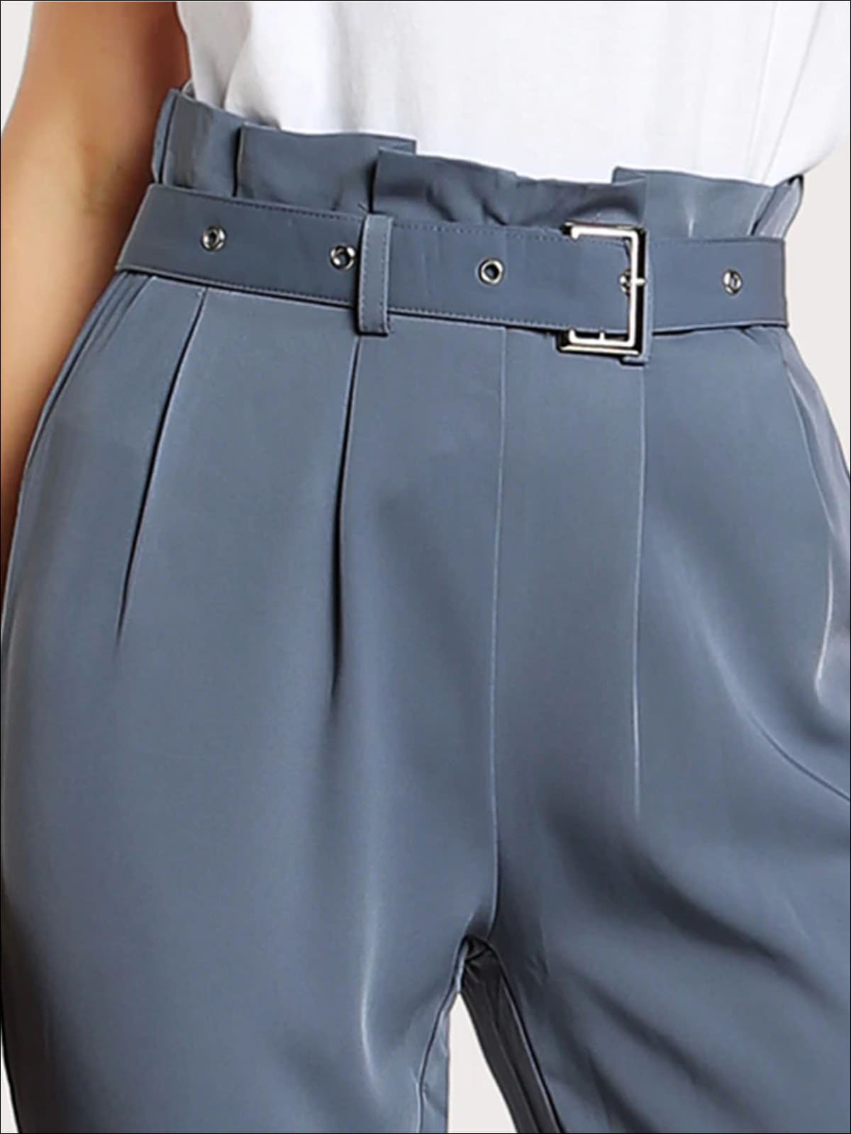 Womens Pleated Tailored Pants With Buckle Belt - Womens Bottoms